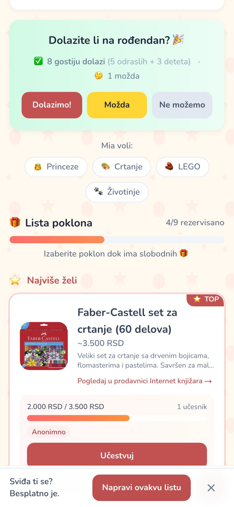 Pozivnica na Giftiću: potvrda dolaska i broj gostiju